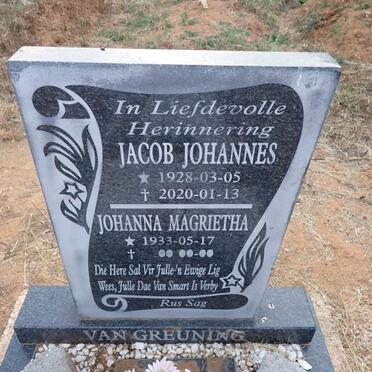 GREUNEN Jacob Johannes 1928-2020 & Johanna Magrietha 1933-