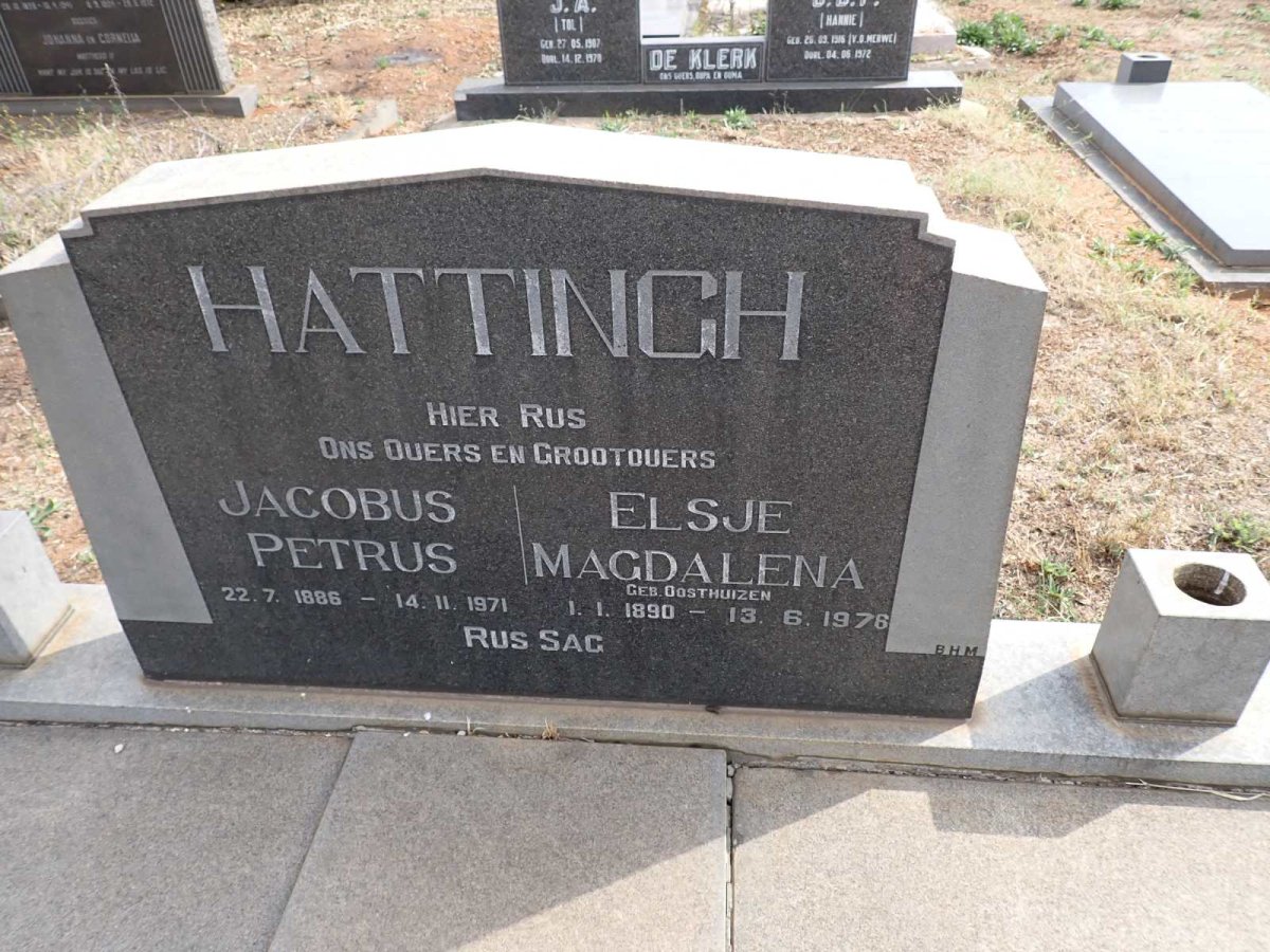 HATTINGH Jacobus Petrus 1886-1971 & Elsje Magdalena OOSTHUIZEN 1890-1976