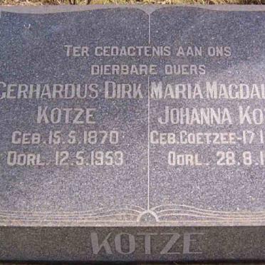 KOTZE Gerhardus Dirk 1870-1953 &amp; Maria Magdalena Johanna COETZEE 1884-1936