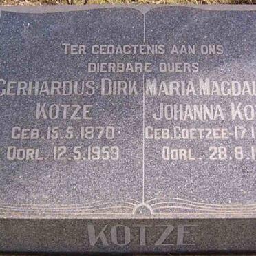 KOTZE Gerhardus Dirk 1870-1953 &amp; Maria Magdalena Johanna COETZEE 1884-1936