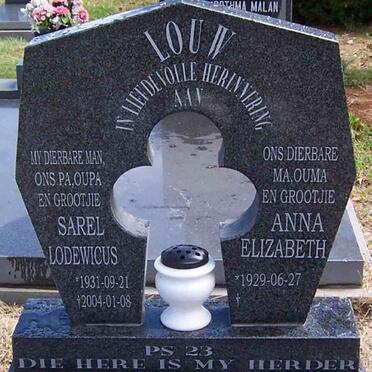 LOUW Sarel Lodewicus 1931-2004 &amp; Anna Elizabeth 1929-