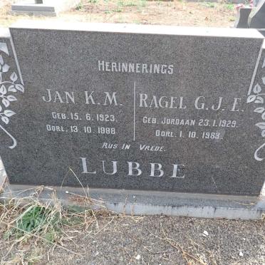 LUBBE Jan K.M. 1923-1988 & Ragel G.J.E. JORDAAN 1929-1983