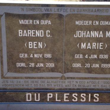 PLESSIS Barend C., du 1916-2001 &amp; Johanna M. 1936-1999
