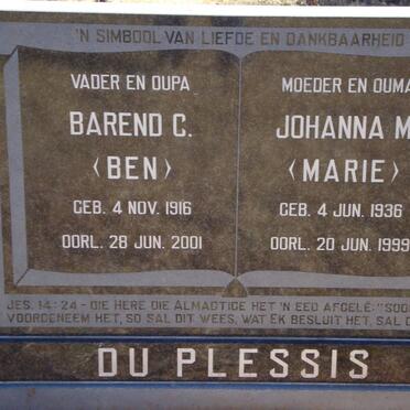 PLESSIS Barend C., du 1916-2001 &amp; Johanna M. 1936-1999