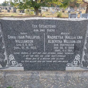 WILLIAMSON Christiaan Phillipus 1871-1950 & Magrietha Magdalena Albertha OOSTHUIZEN 1880-1951