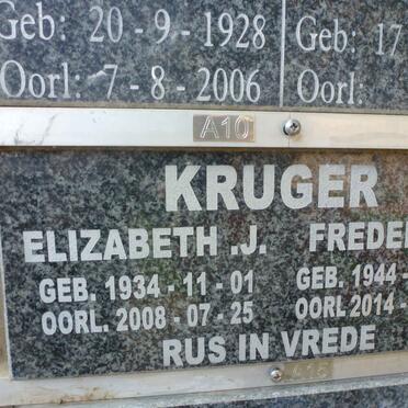 KRUGER Frederick 1944-2014 &amp; Elizabeth J. 1934-2008