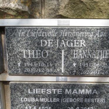 JAGER Theo, de 1943-2017 &amp; Hannatjie 1951-2020