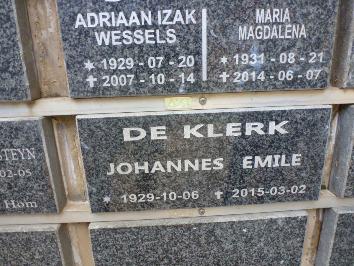KLERK Johannes Emile, de 1929-2015