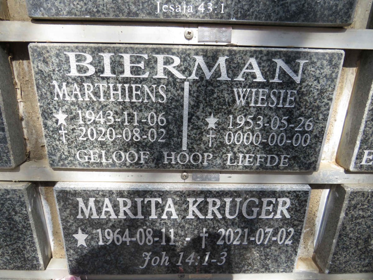 BIERMAN Marthiens 1943-2020 &amp; Wiesie 1953-
