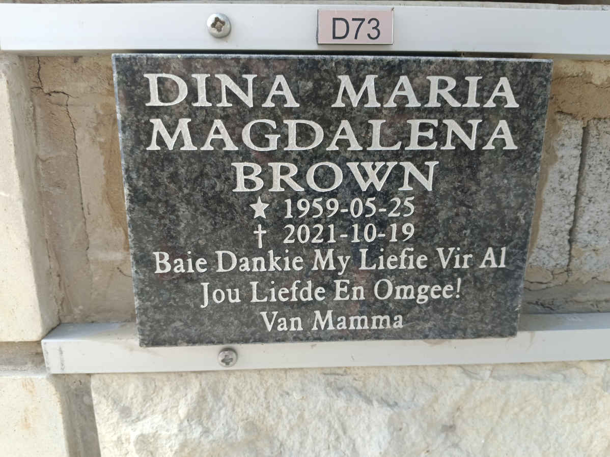 BROWN Dina Maria Magdalena 1959-2021