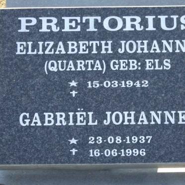 PRETORIUS Gabriel Johannes 1937-1996 &amp; Elizabeth Johanna nee ELS 1942-