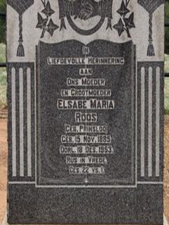 ROOS Elsabe Maria nee PRINSLOO 1885-1953 