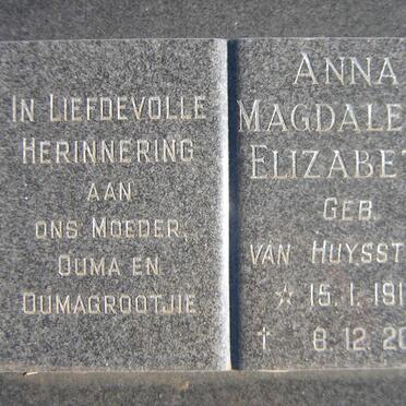 BORNMAN Anna Magdalena Elizabeth nee VAN HUYSSTEEN 1912-2008