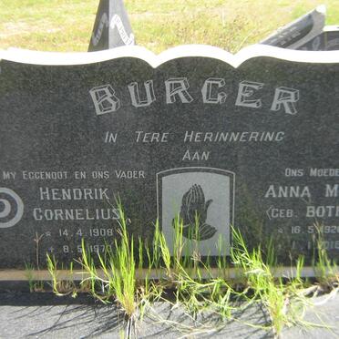 BURGER Hendrik Cornelius 1908-1973 &amp; Anna M. E. BOTHA 1926-2016