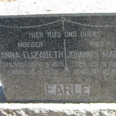 EARLE Johannes Mathys 1868-1939 &amp; Anna Elizabeth VOSLOO 1879-1958