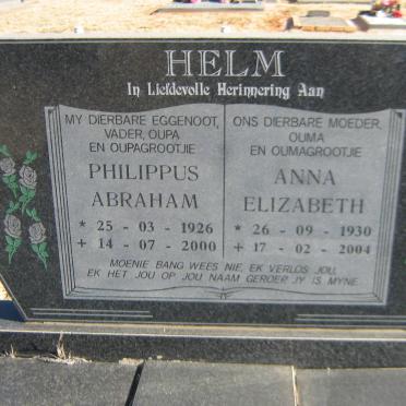 HELM Philippus Abraham 1926-2000 &amp; Anna Elizabeth 1930-2004