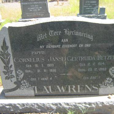 LAUWRENS Cornelius Janse 1903-1956 &amp; Gertruida HETZEL 1914-1983