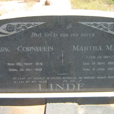 LINDE Dirk Corneulis 1876-1959 &amp; Martha Maria DE WET 1889-1957