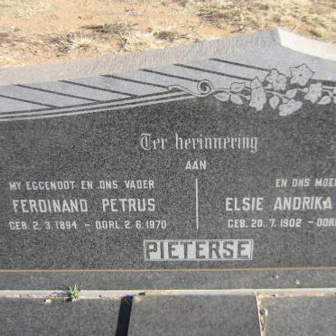 PIETERSE Ferdinand Petrus 1894-1970 &amp; Elsie Andrika Jacoba 1902-1993