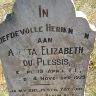 PLESSIS Aletta Elizabeth, du 1913-1939