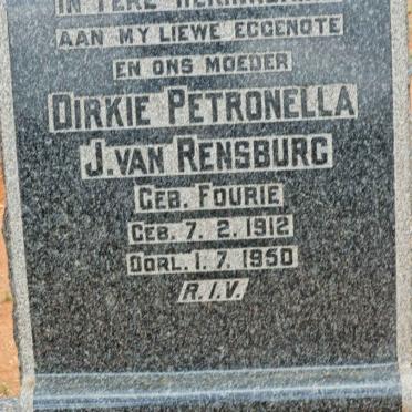 RENSBURG Dirkie Petronella, Janse van nee FOURIE 1912-1950