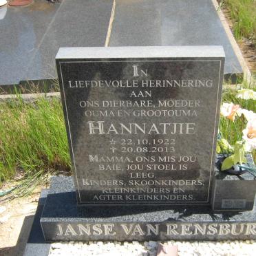 RENSBURG Hannatjie, Janse van 1922-2013