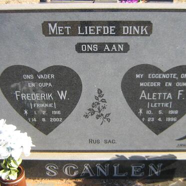 SCANLEN Frederik W. 1916-2002 &amp; Aletta F. 1918-1996