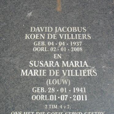 VILLIERS David Jacobus Koen, de 1937-2008 &amp; Susanna Maria Marie LOUW 1941-2011