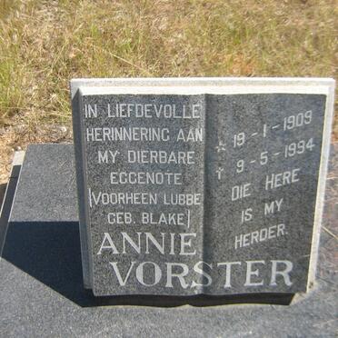 VORSTER Annie formerly LUBBE nee BLAKE 1909-1994