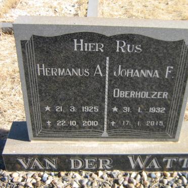 WATT Hermanus A., van der 1925-2010 &amp; Johanna F. OBERHOLZER 1932-2015