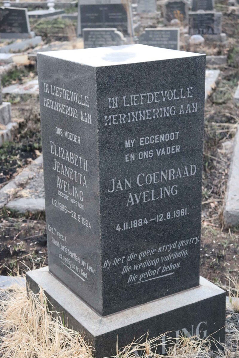 AVELING Jan Coenraad 1884-1961 & Elizabeth Jeanetta VORSTER 1885-1964
