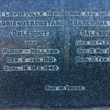 DALEBOUT Adrianus Konstand 1861-1940 &amp; Barendina J.S. DU PLESSIS 1870-1931
