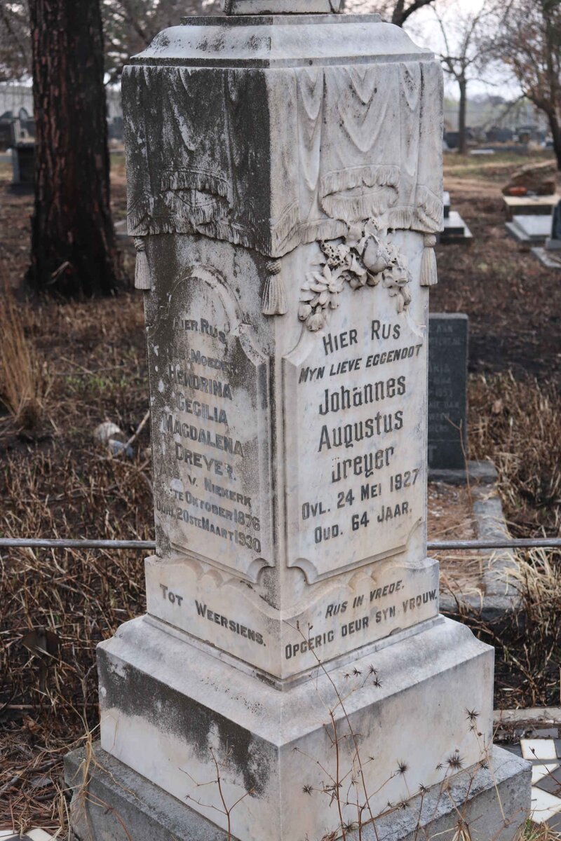 DREYER Johannes Augustus -1927 :: DREYER Hendrina Cecilia Magdalena nee VAN NIEKERK 1876-1930