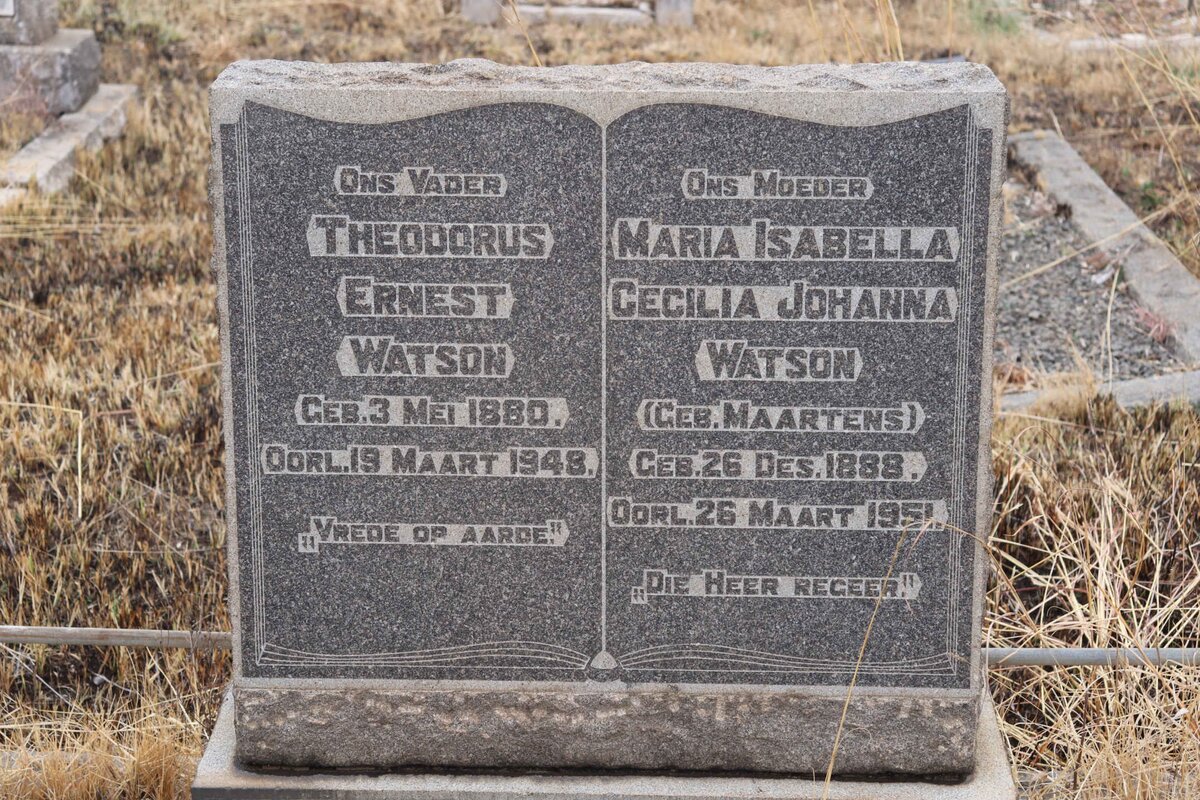 WATSON Theodorus Ernest 1880-1948 &amp; Maria Isabella Cecilia Johanna MAARTENS 1888-1951