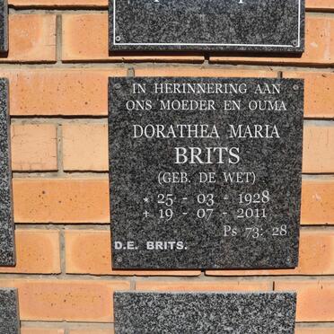 BRITS Dorathea Maria nee DE WET 1928-2011