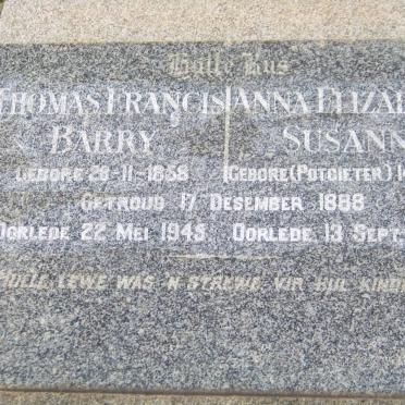 BARRY Thomas Francis 1858-1945 &amp; Anna Elizabeth Susanna POTGIETER 1870-1933