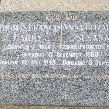 BARRY Thomas Francis 1858-1945 &amp; Anna Elizabeth Susanna POTGIETER 1870-1933