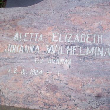 BIERMAN Aletta Elizabeth Johanna Wilhelmina 1924-