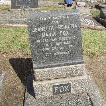 FOX Jeanetta Reinetta Maria nee VAN RENSBURG 1886-1957