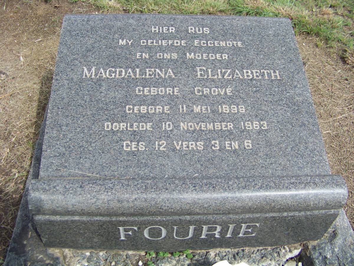 FOURIE Magdalena ELizabeth nee GROVE 1898-1963