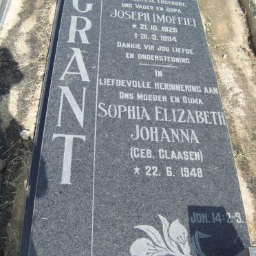 GRANT Joseph 1926-1994 &amp; Sophia Elizabeth Johanna CLAASEN 1948-
