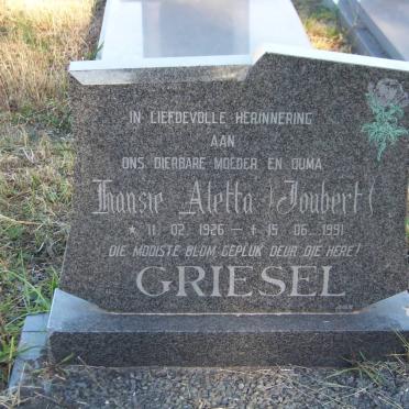 GRIESEL Hansie Aletta nee JOUBERT 1926-1991