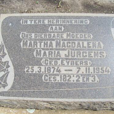 JURGENS Martha Magdalena Maria nee EYBERS 1874-1954