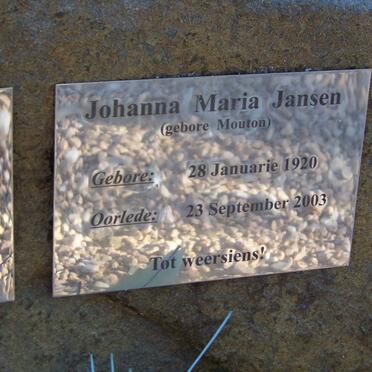 JANSEN Johanna Maria nee MOUTON 1920-2003