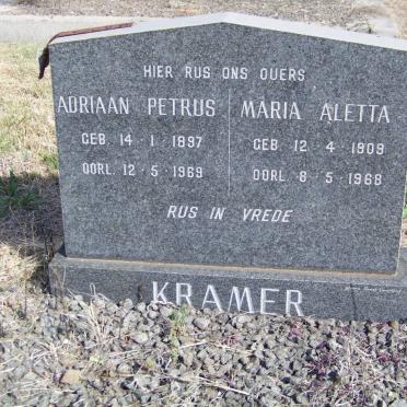 KRAMER Adriaan Petrus 1897-1969 &amp; Maria Aletta 1909-1968