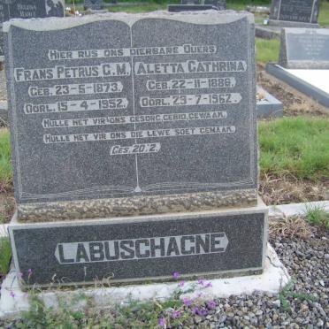 LABUSCHAGNE Frans Petrus G.M. 1873-1952 &amp; Aletta Cathrina 1886-1962