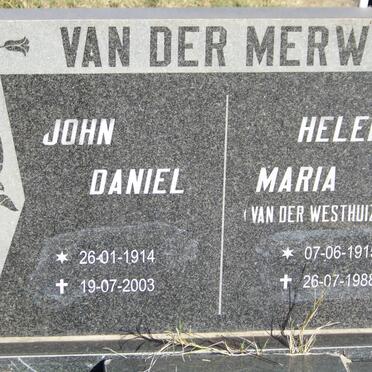 MERWE John Daniel, van der 1914-2003 &amp; Helena Maria VAN DER WESTHUIZEN 1915-1988