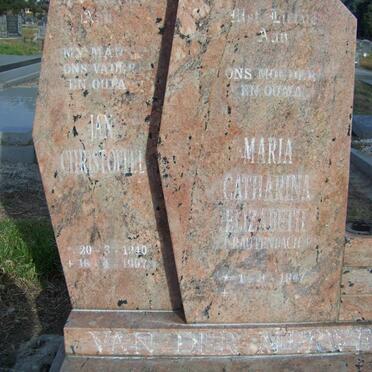 MERWE Jan Christoffel, van der 1940-1997 &amp; Maria Catharina Elizabeth RAUTENBACH 1947-
