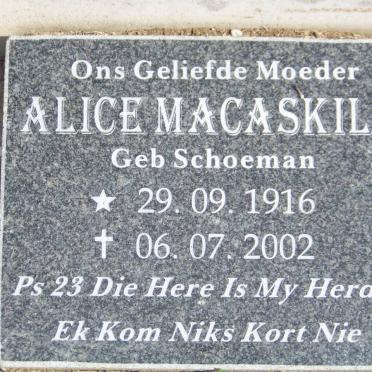 MACASKILL Alice nee SCHOEMAN 1916-2002