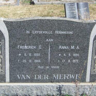 MERWE Frederick C., van der 1893-1966 &amp; Anna M.A.1894-1972